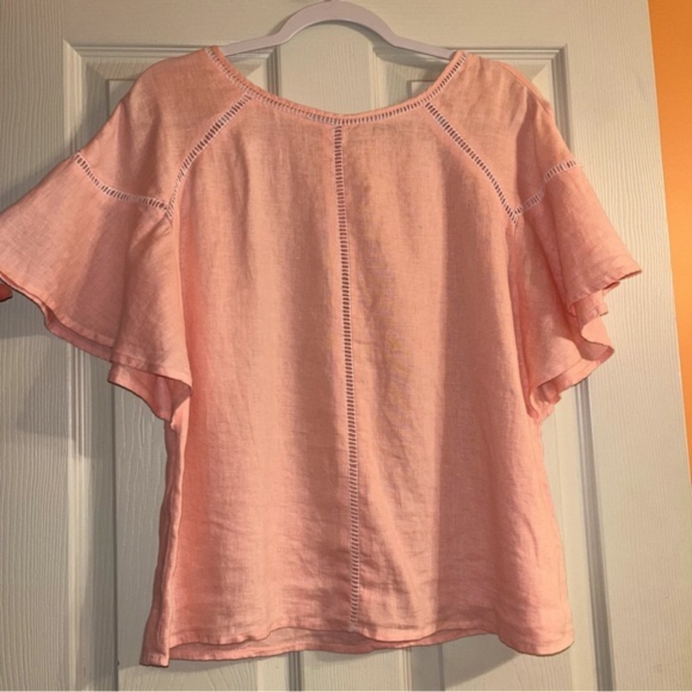 Symple NYC 100% Linen Flutter Sleeve Blouse